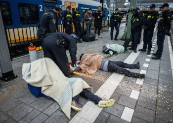 Politie verwijdert activisten van spoor Den Haag Centraal